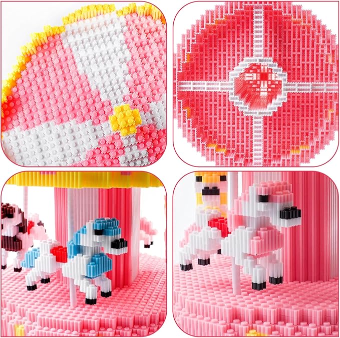 3D Carousel Mini Building Blocks Set, DIY Educational Particle Puzzle Building Bricks Toy Kits, 8900 PCS DIY Model Building Kits Toy Gifts for Kids Desk Decor for Boys/Girls-uFunSpace