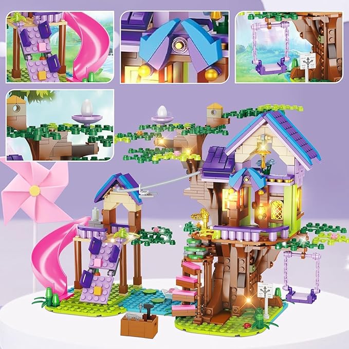 Tree House Building Toys for Kids, Girls Friendship Building Blocks with with LED Light, Creative Forest House Age 6 7 8 9 10 11 12+-uFunSpace