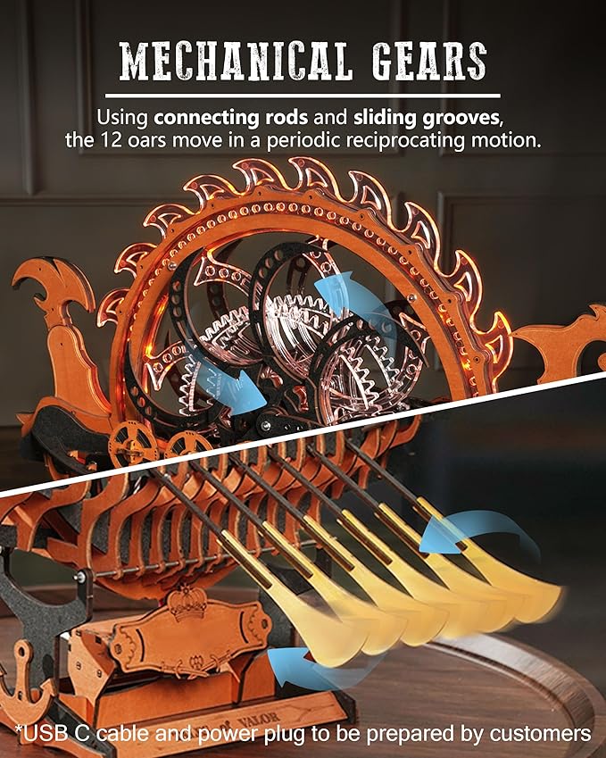 LK802 Viking Dragon Ship Mechanical Wooden Puzzles, 229 Pieces 3D Puzzles for Adults, Crafts for Adults Hobby Building Kit-uFunSpace