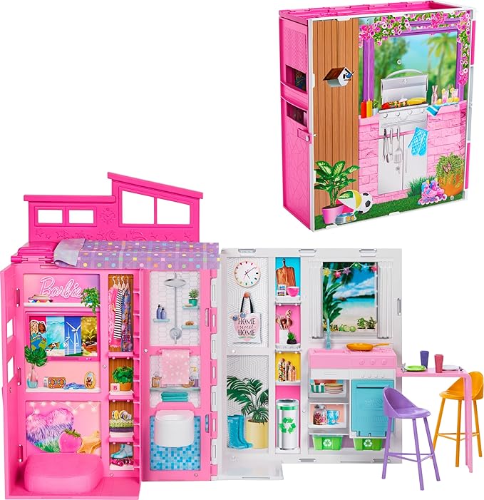 Doll House Playset, Getaway House with 11 Accessories Including 2 Chairs, 4 Play Areas & 360-degree Play-uFunSpace