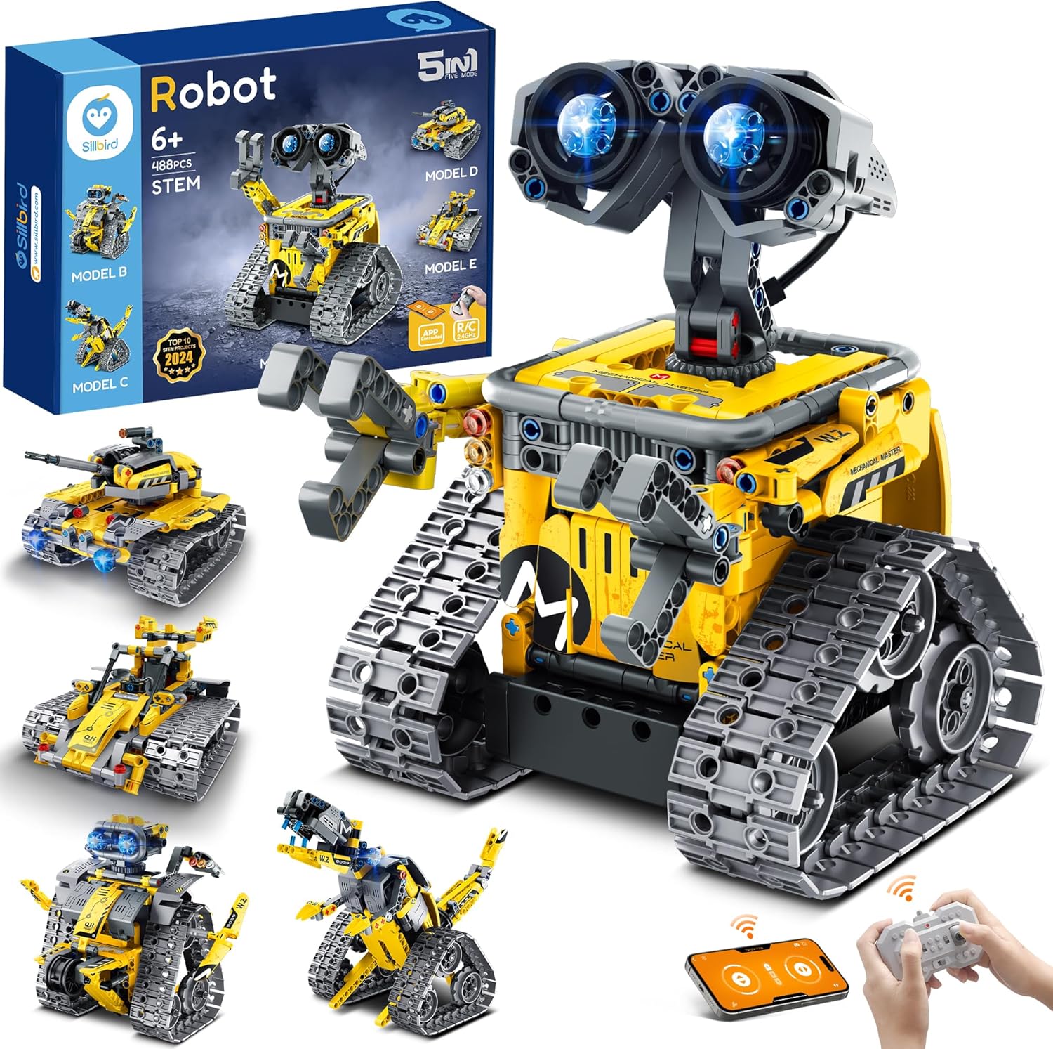 STEM Building Toys for Ages 8-13, Remote & App Controlled Creator 5in1 Robot/Explorer Robot/Mech Dinosaur Toys Coding Set, Creative Gifts for Boys Girls Kids Aged 6 7 8-13 (488 Pieces)-uFunSpace