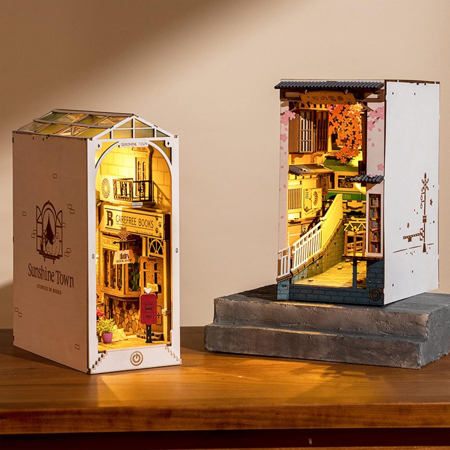 DIY Book Nook Kit Sakura Densya, DIY Miniature Booknook Kit Creative Decorative Bookend Bookshelf Insert 3D Puzzles for Adults, Halloween/Christmas Decorations/Gifts for Adults (Sakura Densya)-uFunSpace