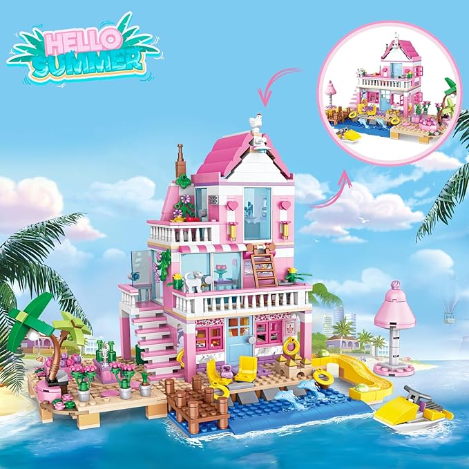 Seaside Beach Villa Friends Building Set Compatible with Lego Friends Construction Educational Toy for Kids Age 8-12 and Up 822 PCS-uFunSpace