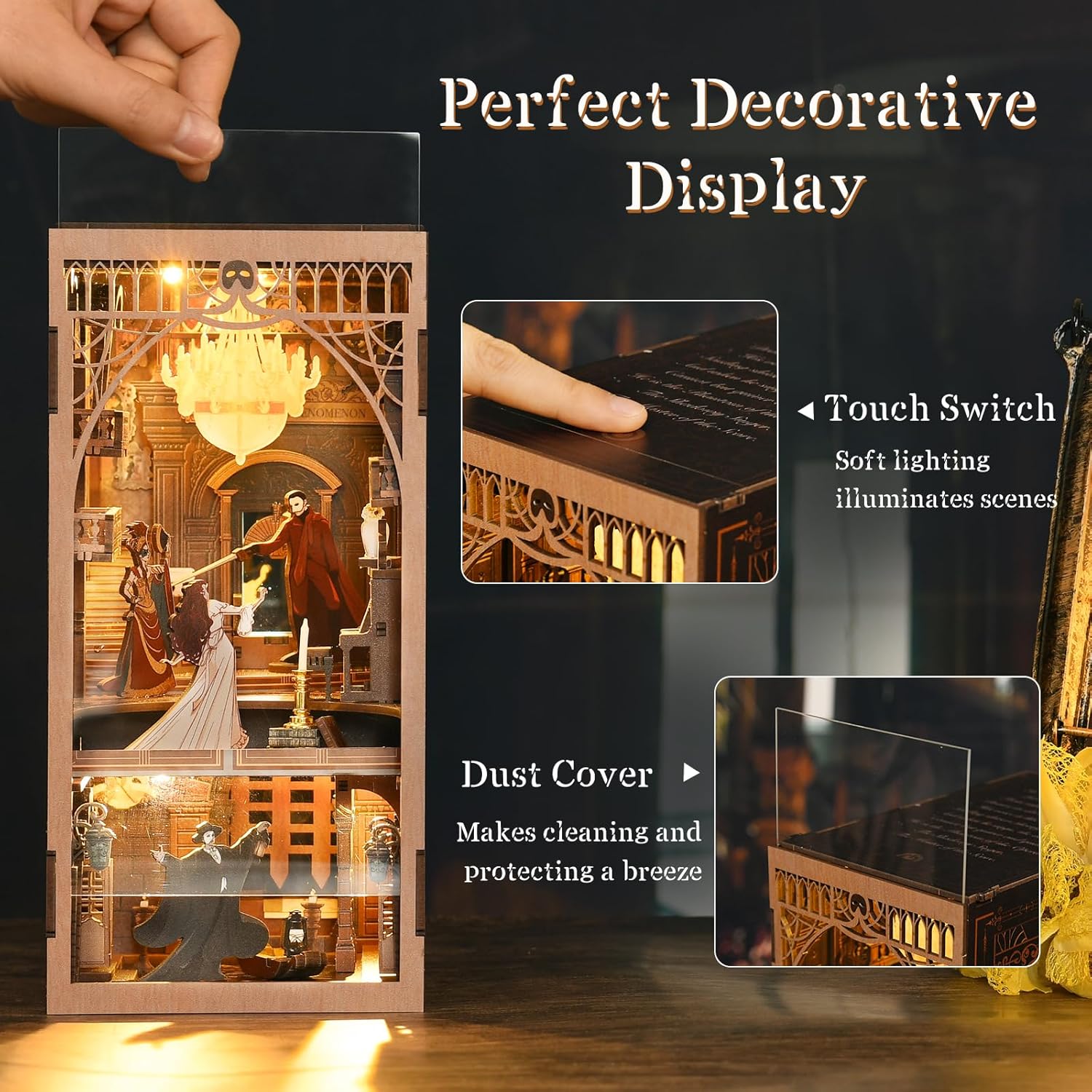 Demonstration of the touch switch light and dust cover feature on the Phantom book nook kit  -uFunSpace