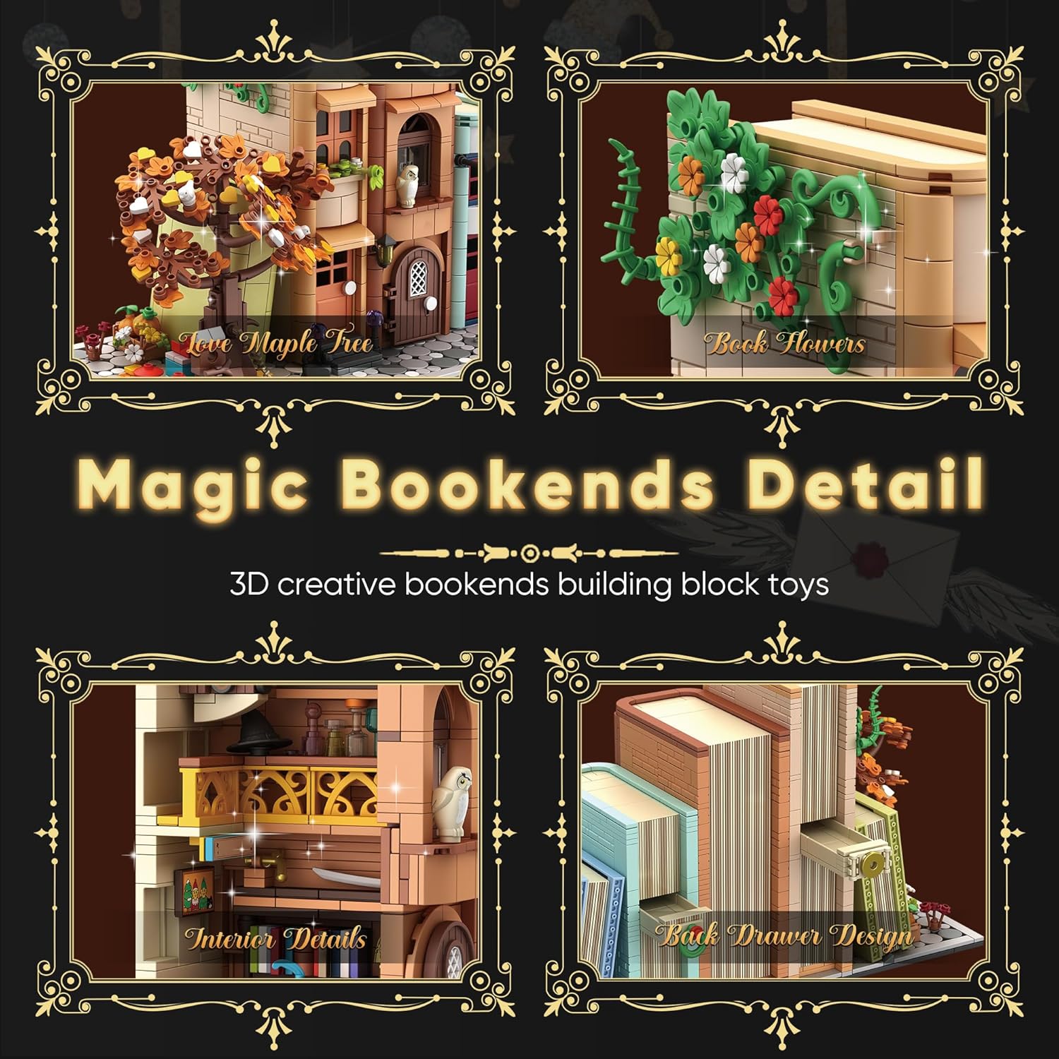 Bookend Magic House Building kit, Home Decorative for Building Block Toy, Bookcase Miniature House Model Building, Cool Bookshelf Organizer and Home Decor 1488pcs-uFunSpace