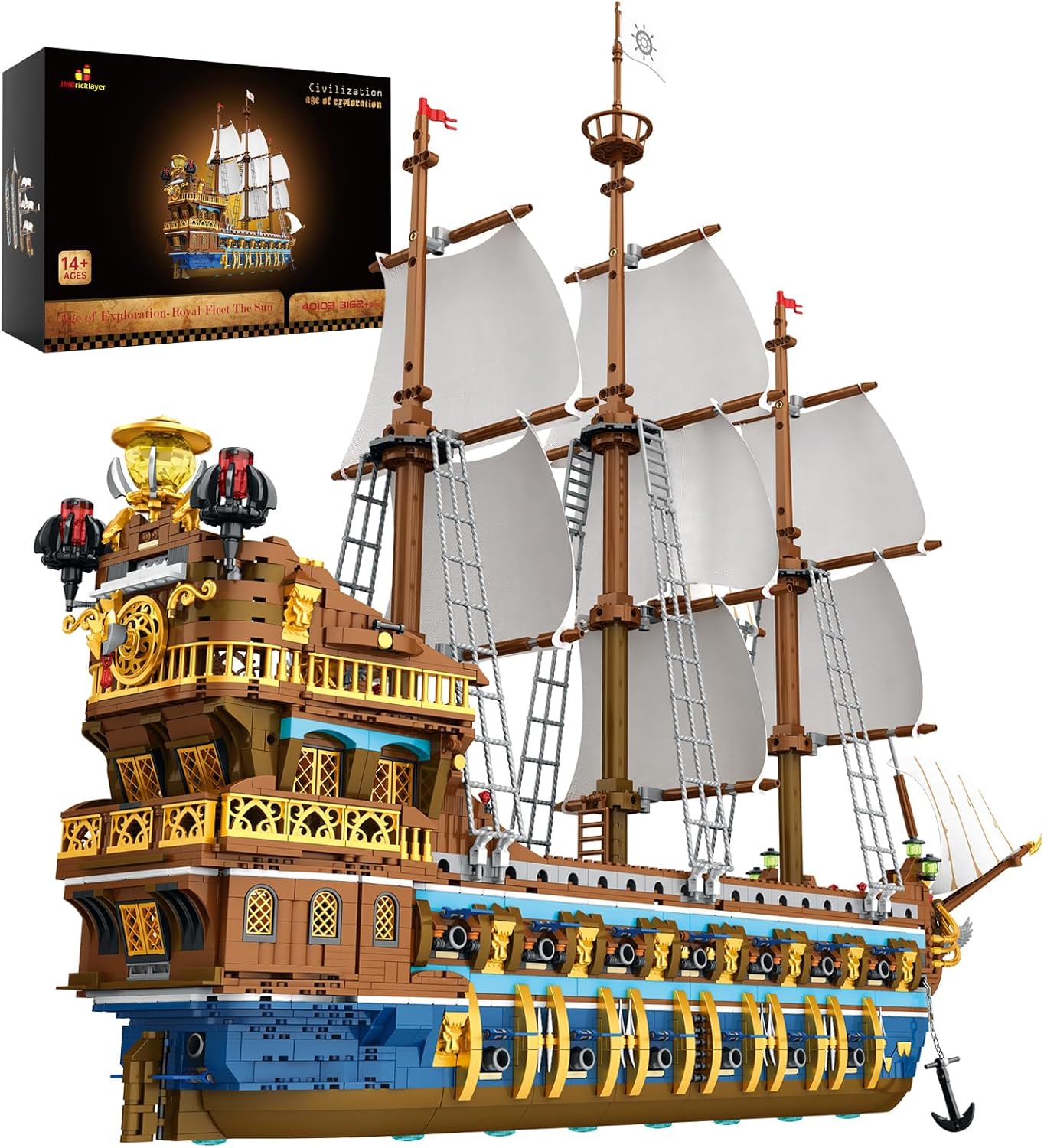 Pirate Ship Building Sets for Adults, Gorgeous Royal Fleet Ship with Tiered Design, Attractive Pirate Toys Building Blocks Pirate Ship Large Model, Gifts for Teens Adults(3162 Pieces)-uFunSpace
