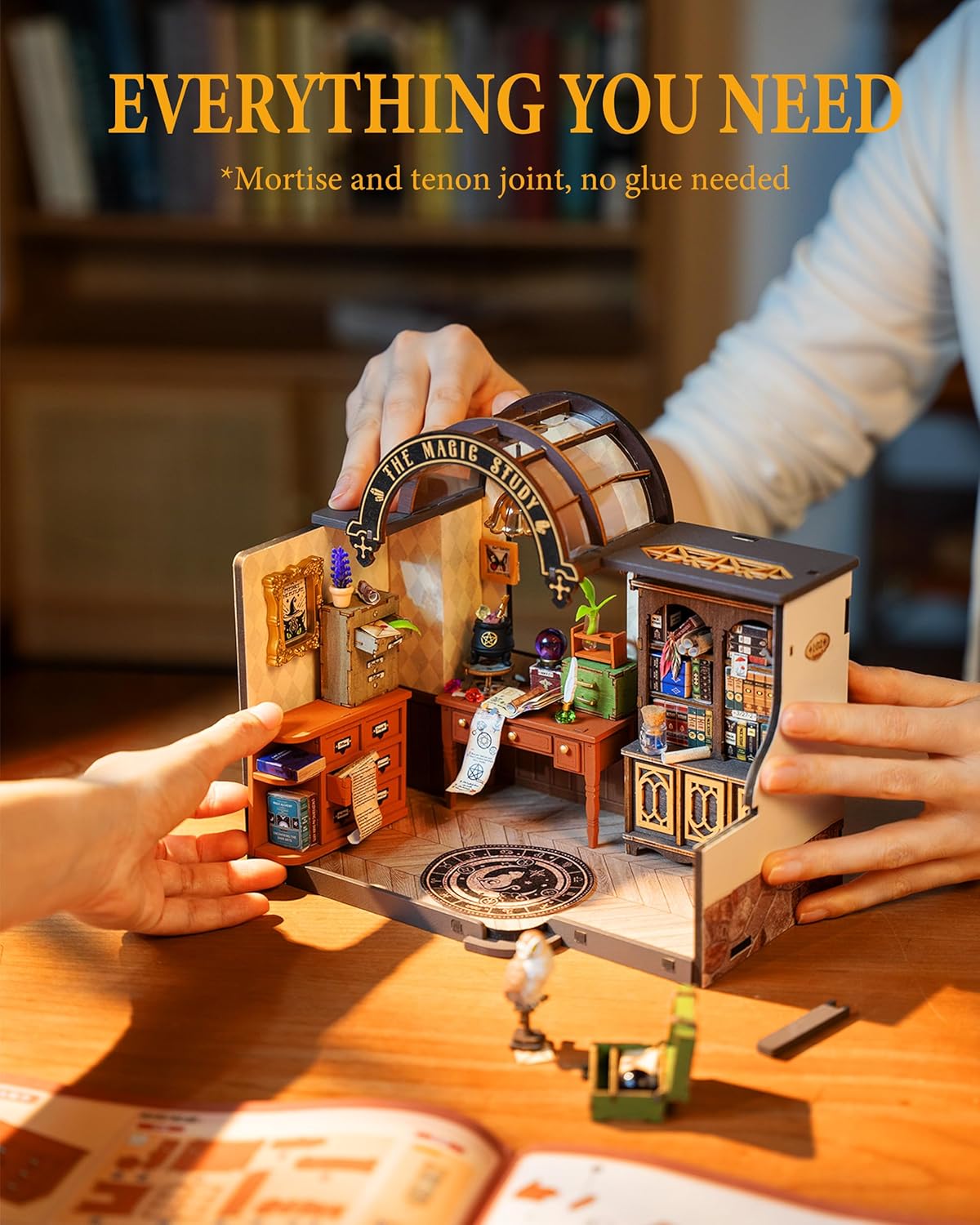 Wowood DIY Miniature Dollhouse Kit-Magic Study, Tiny House Kit Model Building Set with Furniture, DIY Hobbies Crafts&Halloween/Christmas Gifts for Family and Friends (267PCS)-uFunSpace