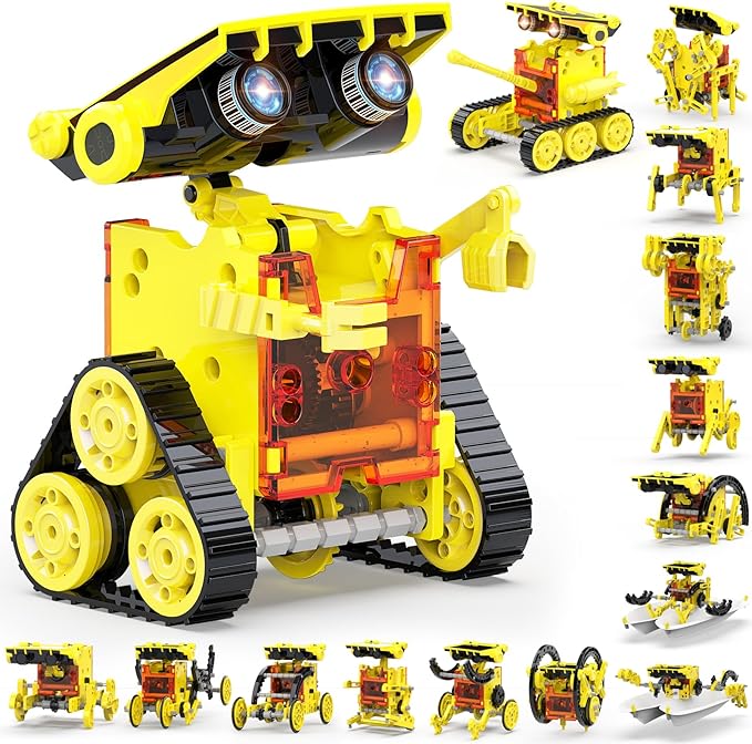30-in-1 STEM Solar Robot Kit Toys, 243 Pieces Educational Building Science Experiment Kit for Kids Aged 8-12, Birthday Gifts Kids Aged 8 9 10 11 12 13 Years Old(Yellow)-uFunSpace