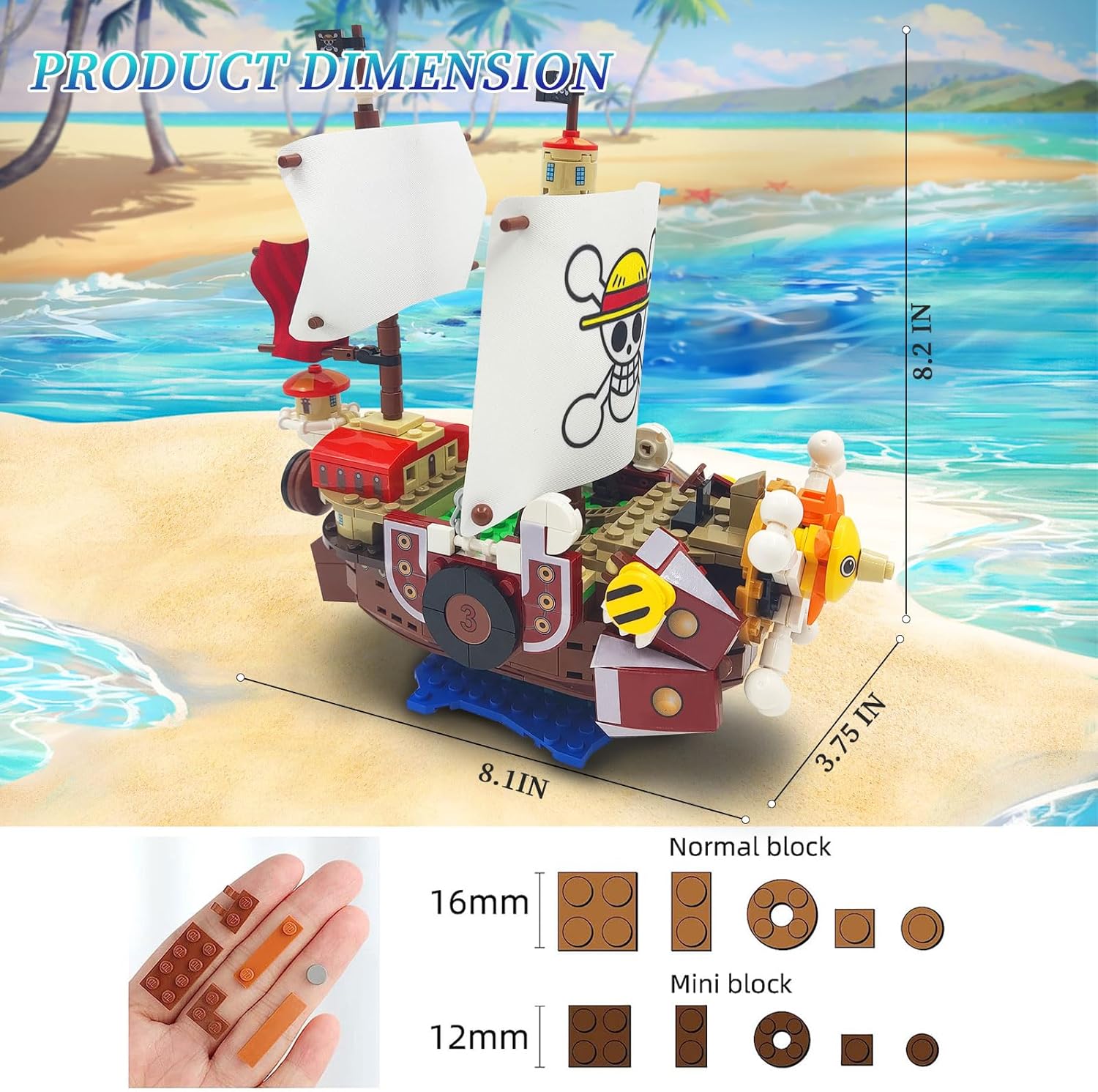 1pcs Anime Thousand Sunshine Ship Building Blocks Set with Lights, Comes with 9 Action Figures, One Piece Merch Pirate Ship Model Building Ideal Gift for Children, Fans (432pcs)-uFunSpace