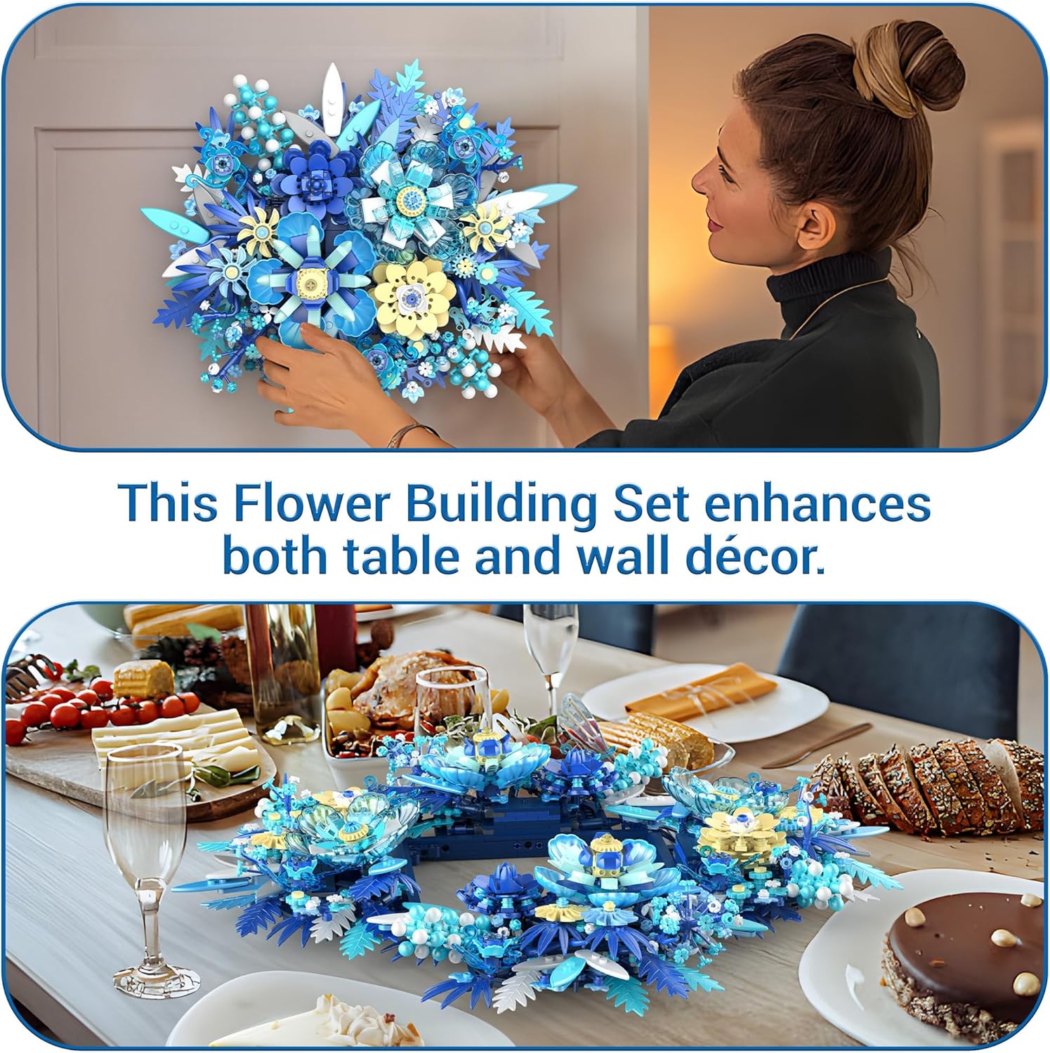 Flowers Building Set, Flower Centerpiece Building Blocks for Adults, Kids, Boys, Girls, Botanical Collection Crafts Set for Table or Wall Decor, Ideal Gifts for Mother's Day, Valentines Day, Birthday-uFunSpace