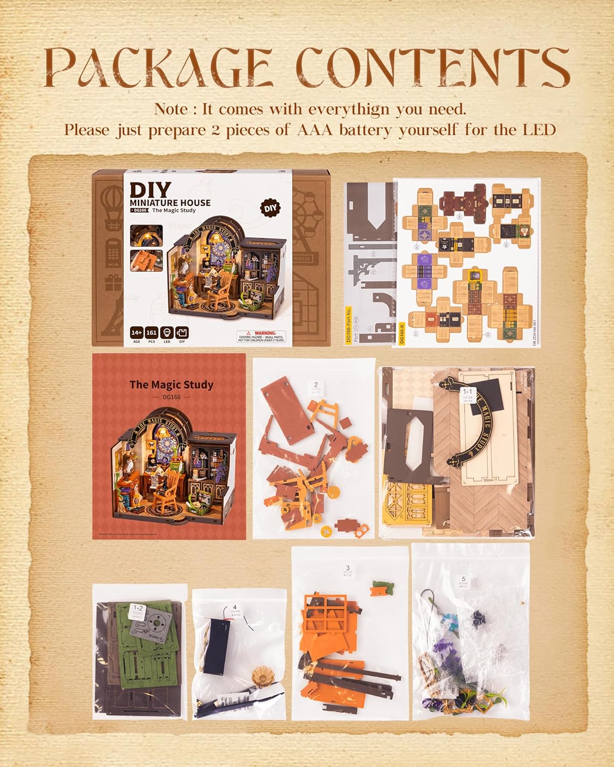 Wowood DIY Miniature Dollhouse Kit-Magic Study, Tiny House Kit Model Building Set with Furniture, DIY Hobbies Crafts&Halloween/Christmas Gifts for Family and Friends (267PCS)-uFunSpace