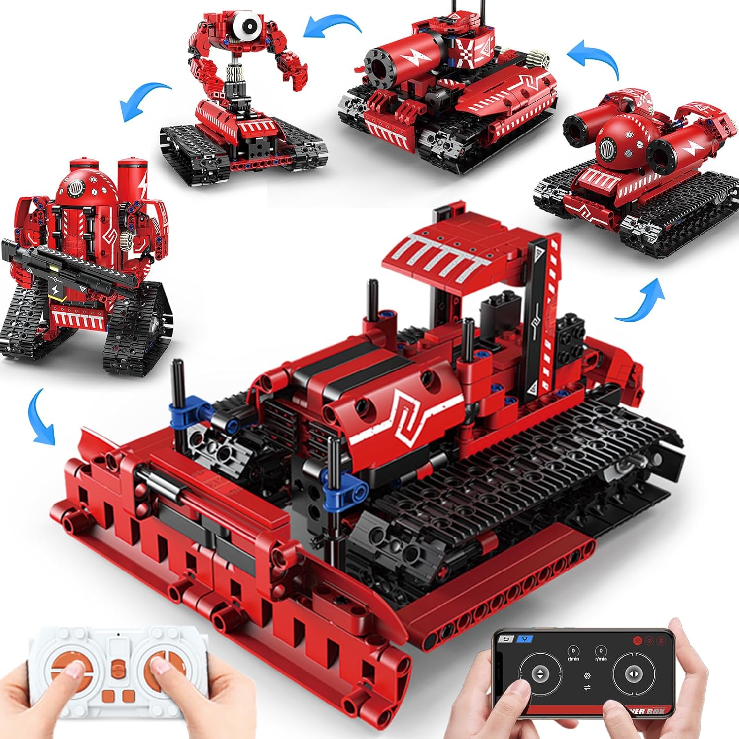 Technique Car Building Blocks Set, Science Kits for Kids Age 8-12, STEM 5in1 Remote & APP Control Tracked/Robot/Bulldozer/Tank, Building Toy Gifts for Boys Girls 8-16, (495 PCS)-uFunSpace