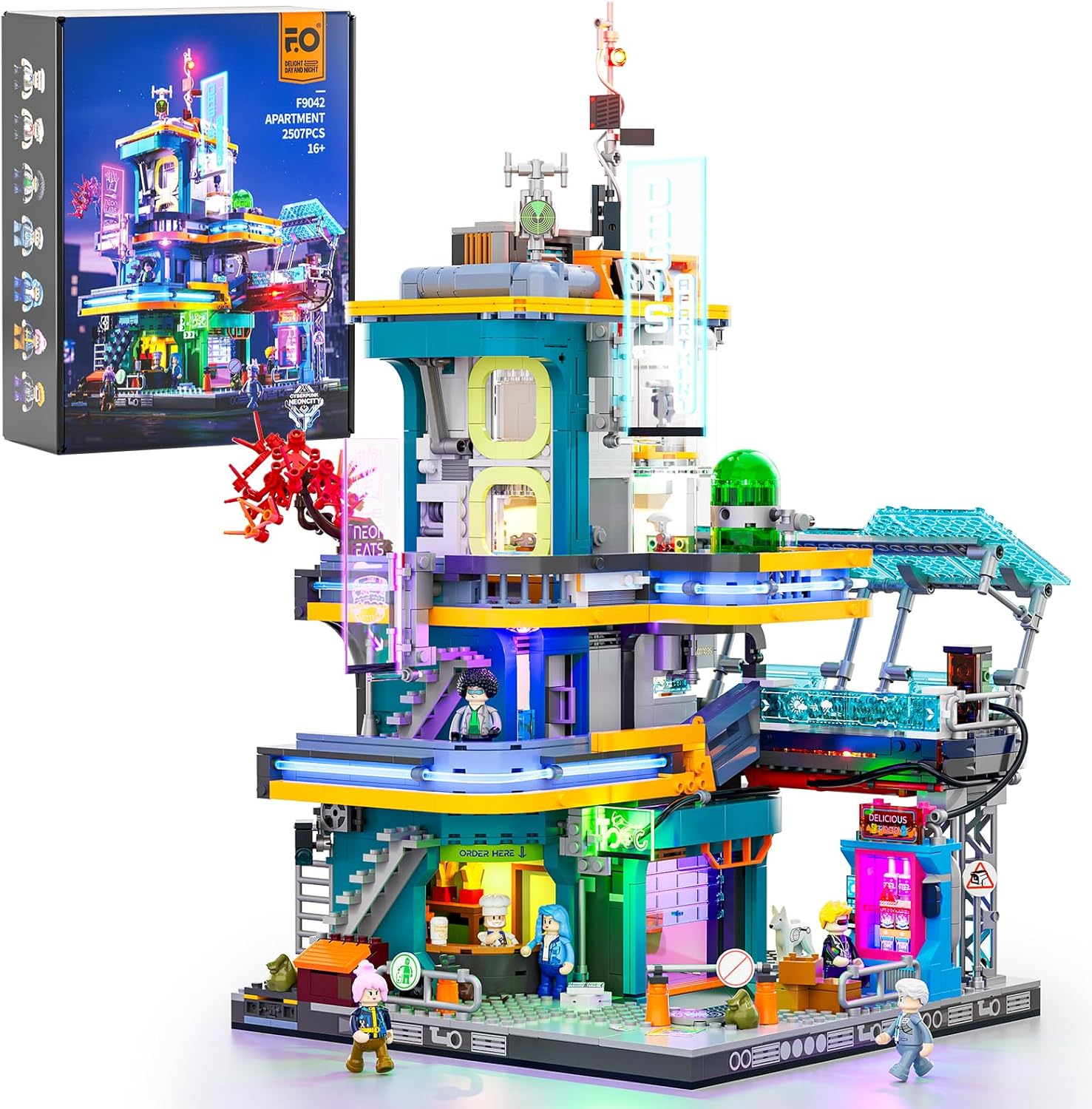 Cyberpunk Mansion Lighting Building-Bricks Set - 2524 Pcs Future City Modular Buildings Set Display Idea for Adults and Sci-fi Lovers-uFunSpace