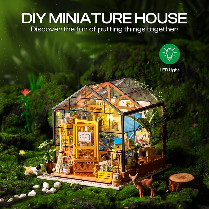DIY Dollhouse Wooden Miniature Furniture Kit Mini Green House with LED Best Birthday Gifts-uFunSpace