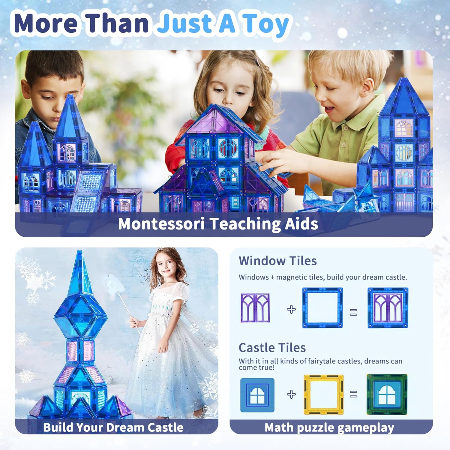 102 Pieces Magnetic Tiles Frozen Magnet Building Blocks for 3 4 5 6 7 8 Years Old Girls Birthday Gift Frozen Princess Preschool STEM Educational Toys-uFunSpace