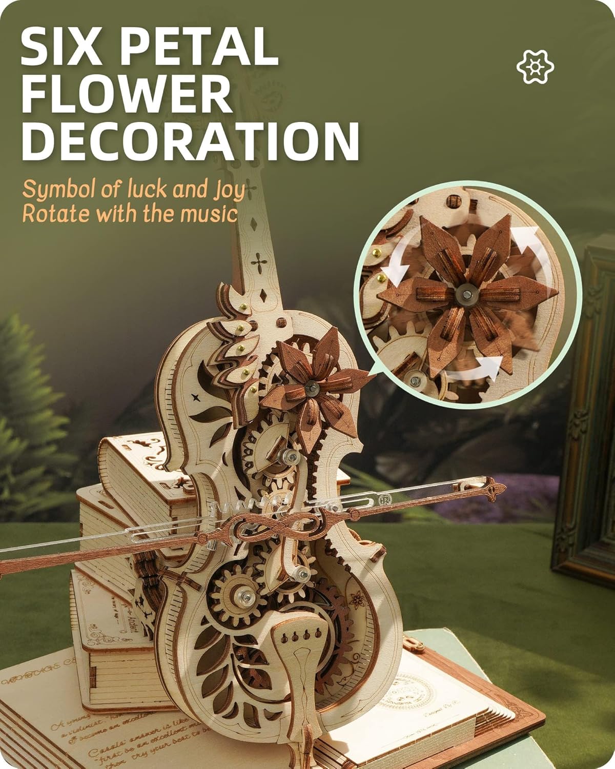 3D Wooden Puzzles for Adults,Wooden Music Box Kits-Cello Wood Model Kits for Adults to Build,Stem Projects for Kids Ages 12-16,Birthday Gifts Hobbies for Women Men-uFunSpace