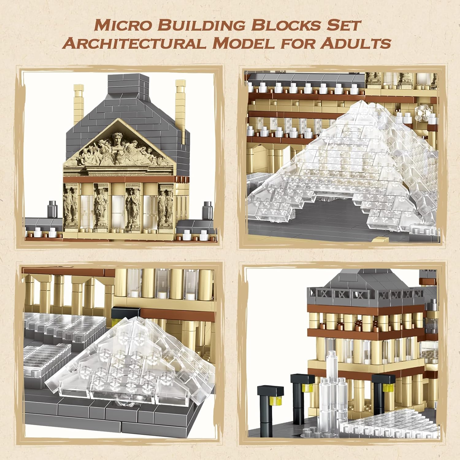 Architecture Louvre Micro Building Blocks Set,3377 Pcs World Famous Architectural Paris Louvre Museum Model Micro Bricks Toys Gifts for Adult Kids-uFunSpace