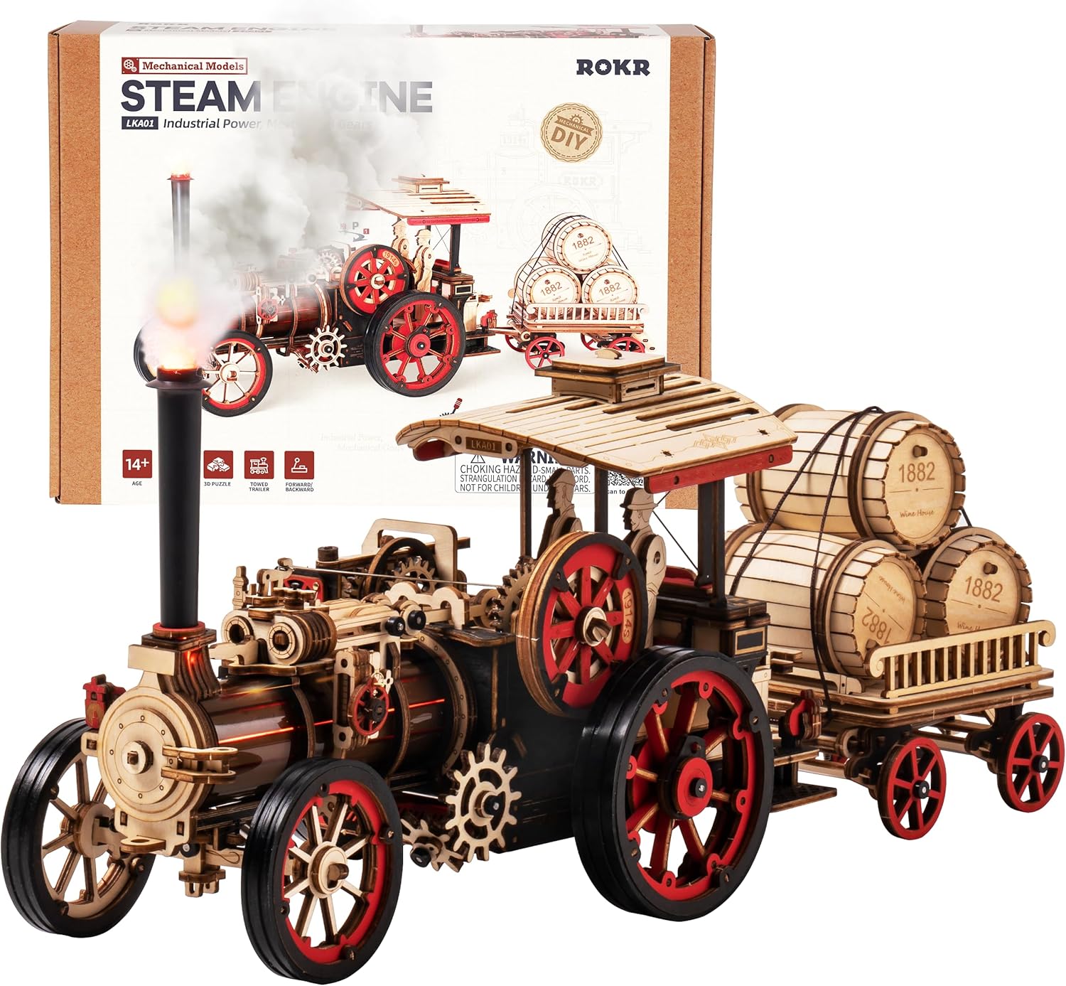 3D Puzzle for Adults 469pcs Electric Vintage Car Steam Engine Model Kits, Mechanical Wooden Assembly Puzzles Vehicle DIY Hobbies for Men Women-uFunSpace
