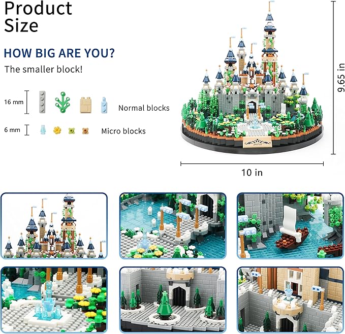 Magic Princess Blue Castle Micro Building Blocks for Adults Mini Building Kit, Creative Display Gift for Women and Kids Ages 14+ 3600 PCS-uFunSpace