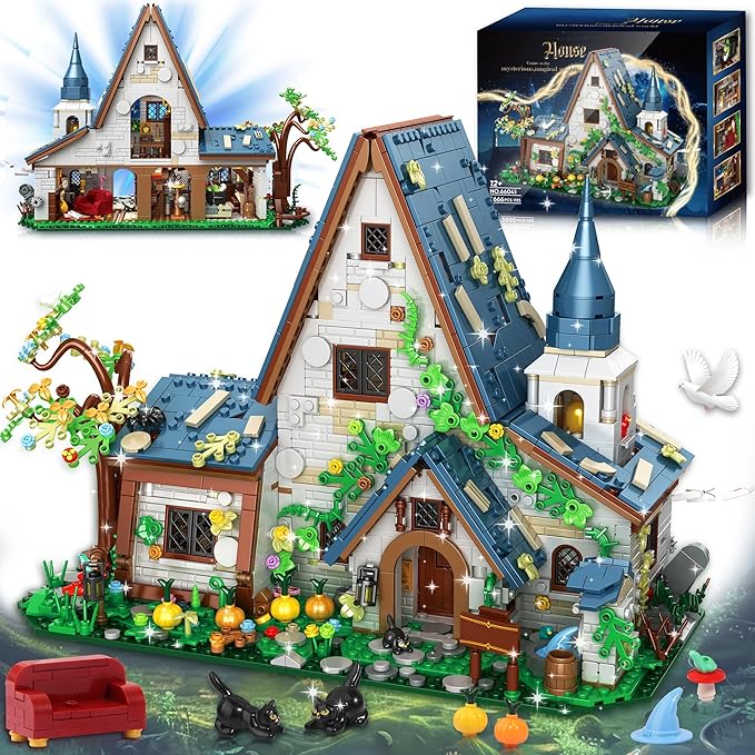 Magic Stone Tree House building block set packaging and finished model comparison.