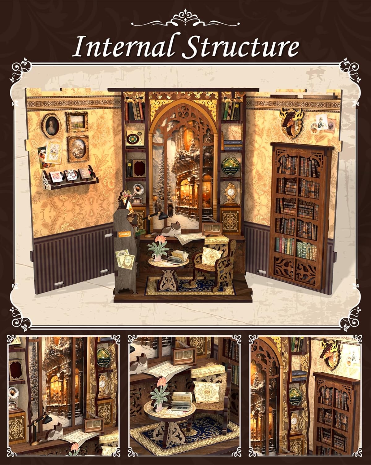 Book Nook Kit - DIY Miniature House Kit for Adults, 3D Wooden Puzzle Dollhouse Booknook Library Model Build Bookshelf Decor, Gifts for Family, Friends-uFunSpace