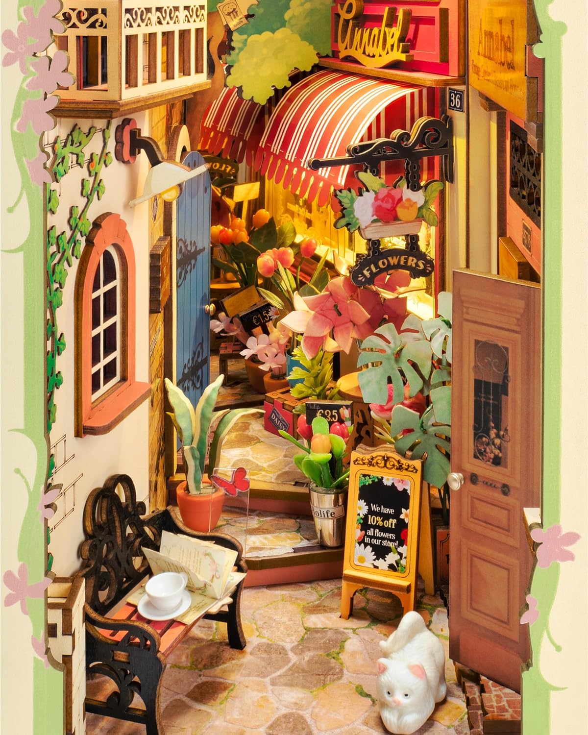 Rolife book nook with transparent PET dust cover and touch switch feature-uFunSpace