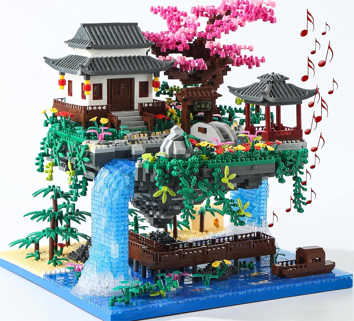Cherry Blossom Tree Building Set with Gift Box, Original Music Cherry Blossom Tree House(Type :Symphony), Japanese Sakura Tree House Lights Building Kit（3320 Pcs, Cherry Bonsai Tree Building Set.-uFunSpace