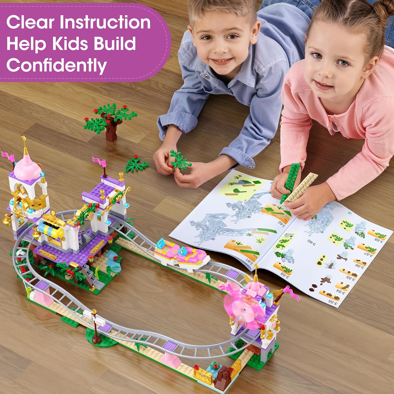 Castle Roller Coaster Building Blocks Set – 738 Pieces STEM Amusement Park Kids Building Set, Creative Pink Playground Building Blocks, Suitable for Girls and Boys Aged 6-12-uFunSpace