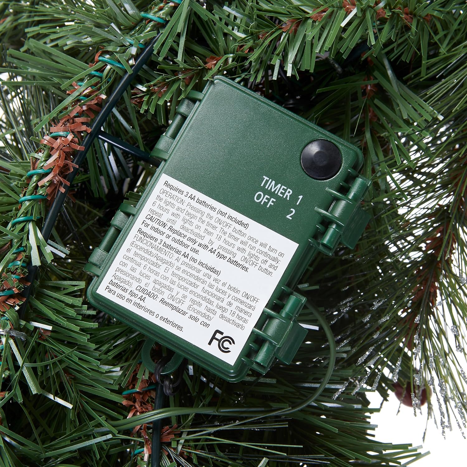 Pre-Lit Artificial Christmas Wreath, Green, Crestwood Spruce, White Lights, Decorated with Pine Cones, Berry Clusters, Frosted Branches, Christmas Collection, 24 Inches-uFunSpace