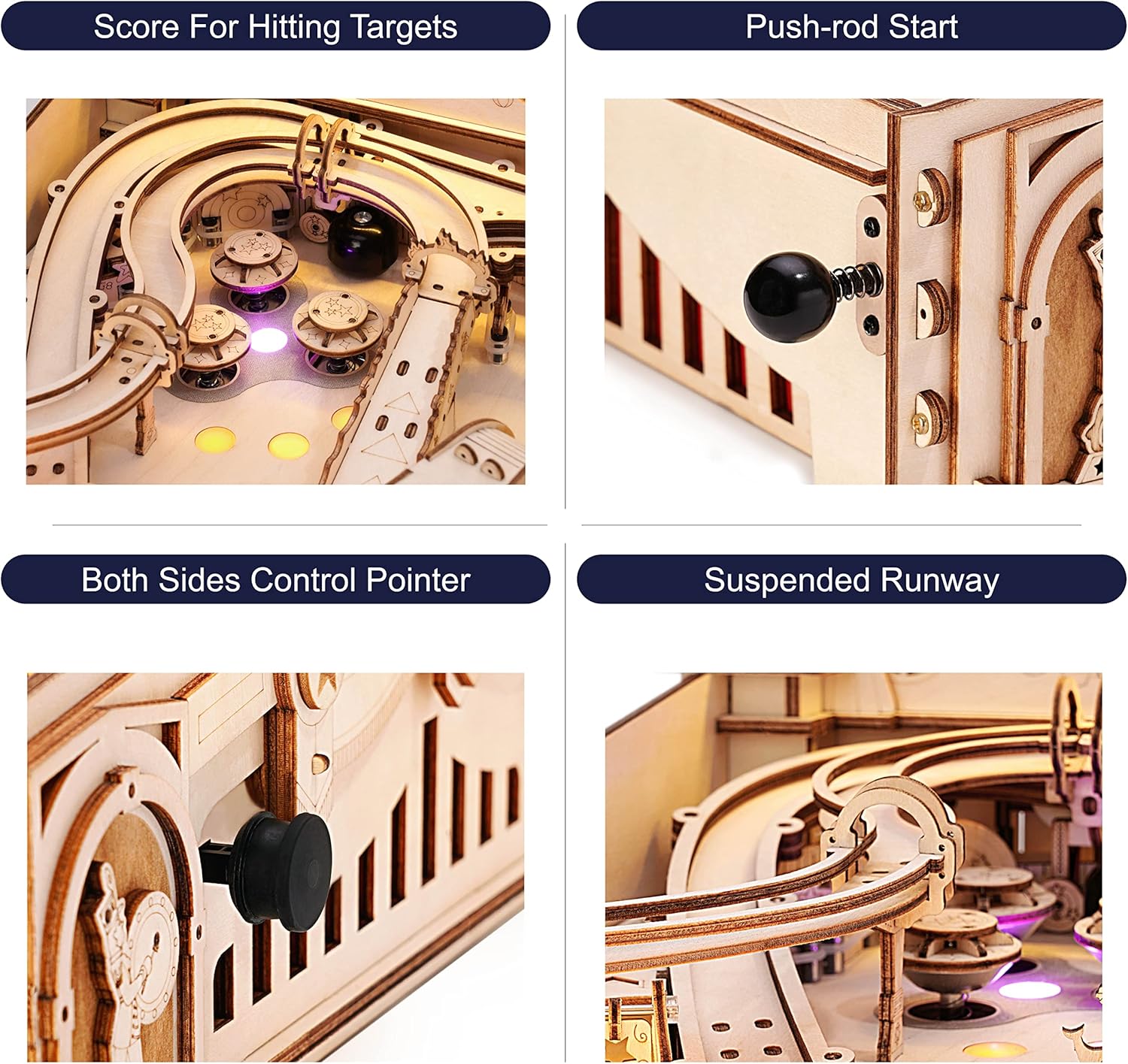 Wooden Puzzles 3D Pinball Machine Mechanical Model Wooden 3D Puzzles for Adults DIY Pinball Game Wooden Puzzle-Model Building Kits Christmas Birthday Gifts for Adult and 14+ Teens-uFunSpace