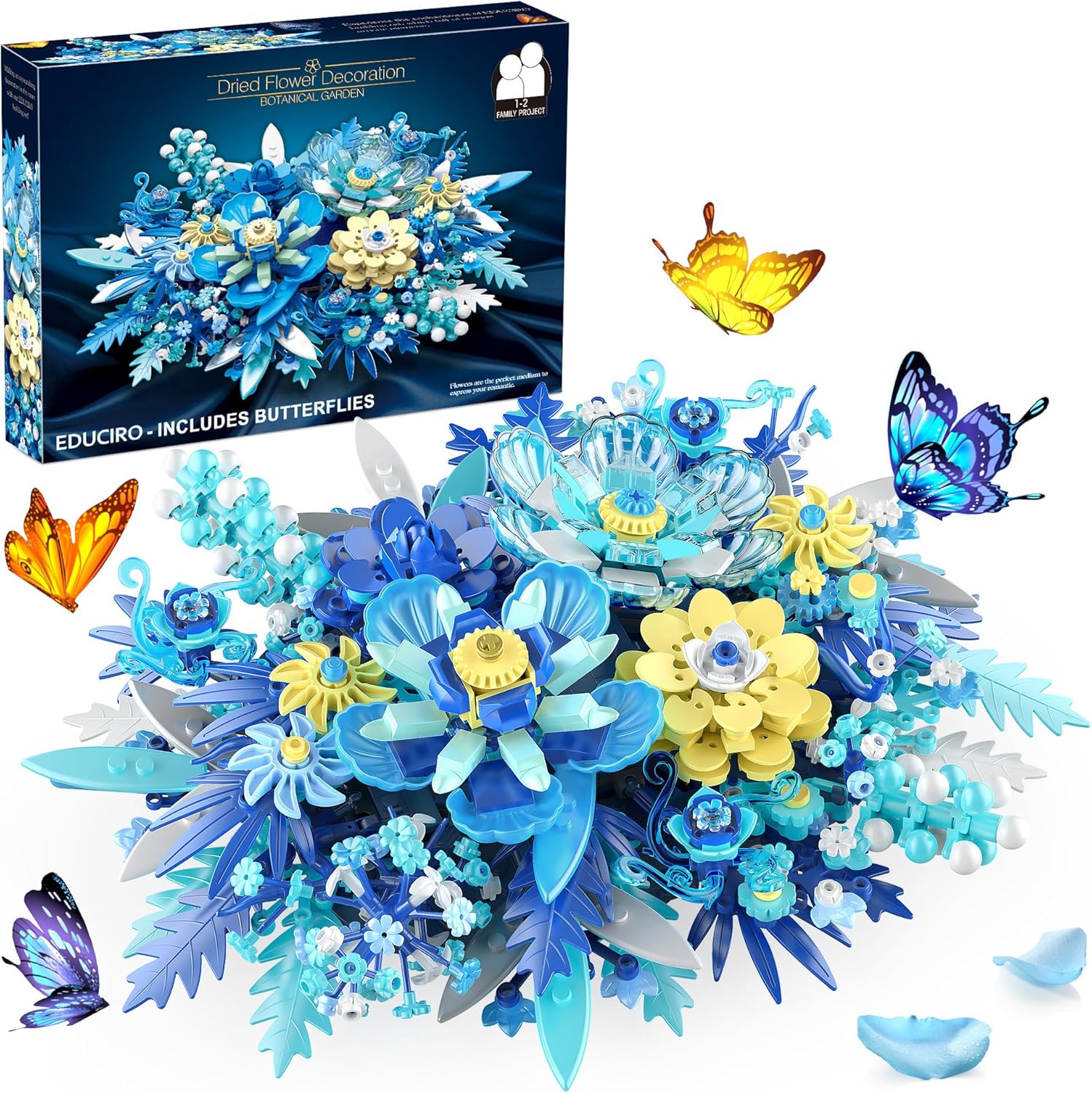 Flowers Building Set, Flower Centerpiece Building Blocks for Adults, Kids, Boys, Girls, Botanical Collection Crafts Set for Table or Wall Decor, Ideal Gifts for Mother's Day, Valentines Day, Birthday-uFunSpace