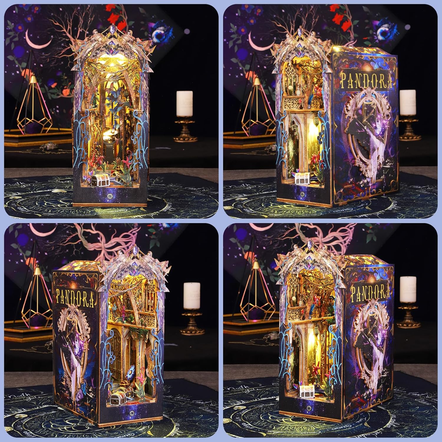 DIY Book Nook Kit with Music Box, 3D Wooden Puzzle with LED Light, DIY Dollhouse Booknook Bookshelf Insert Decor for Teens and Adults (Pandora's Box)-uFunSpace