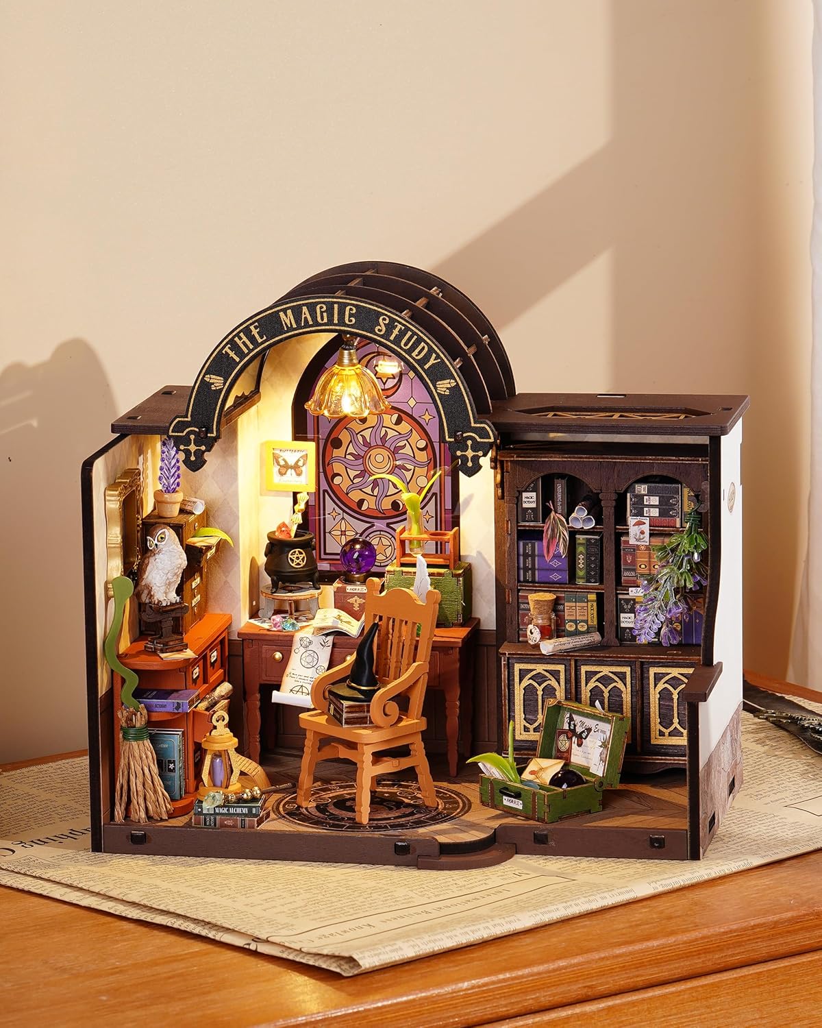 Wowood DIY Miniature Dollhouse Kit-Magic Study, Tiny House Kit Model Building Set with Furniture, DIY Hobbies Crafts&Halloween/Christmas Gifts for Family and Friends (267PCS)-uFunSpace