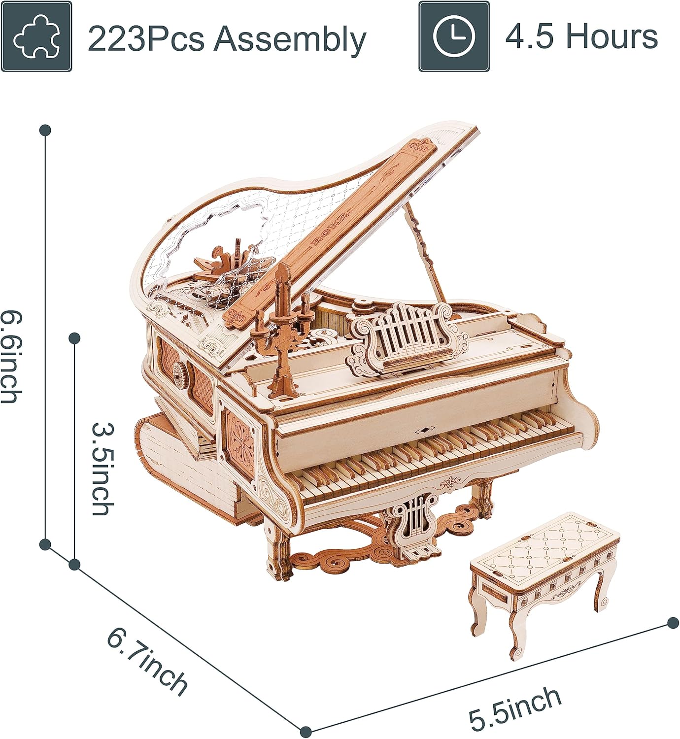 Magic Piano 3D Puzzles for Adults-Mechanical 3D Puzzles Musical Instrument-Wooden Music Box Puzzle Kit to Build-Aesthetic Desk Decor Unique Gift for Men/Women-uFunSpace