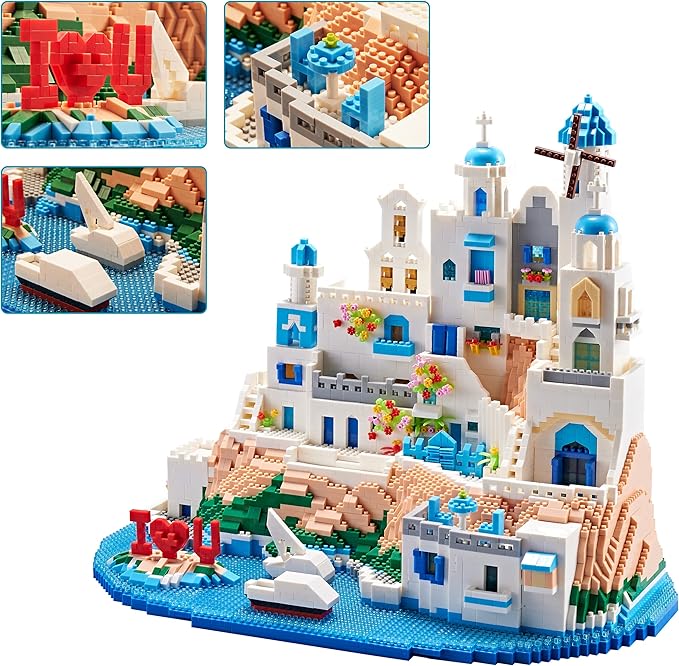 Aegean Sea Santorini Miniature Architecture Building Set Model Building Kits Creative Building Series Building Blocks Adult Gift 5810 PCS-uFunSpace