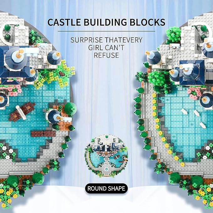 Magic Princess Blue Castle Micro Building Blocks for Adults Mini Building Kit, Creative Display Gift for Women and Kids Ages 14+ 3600 PCS-uFunSpace