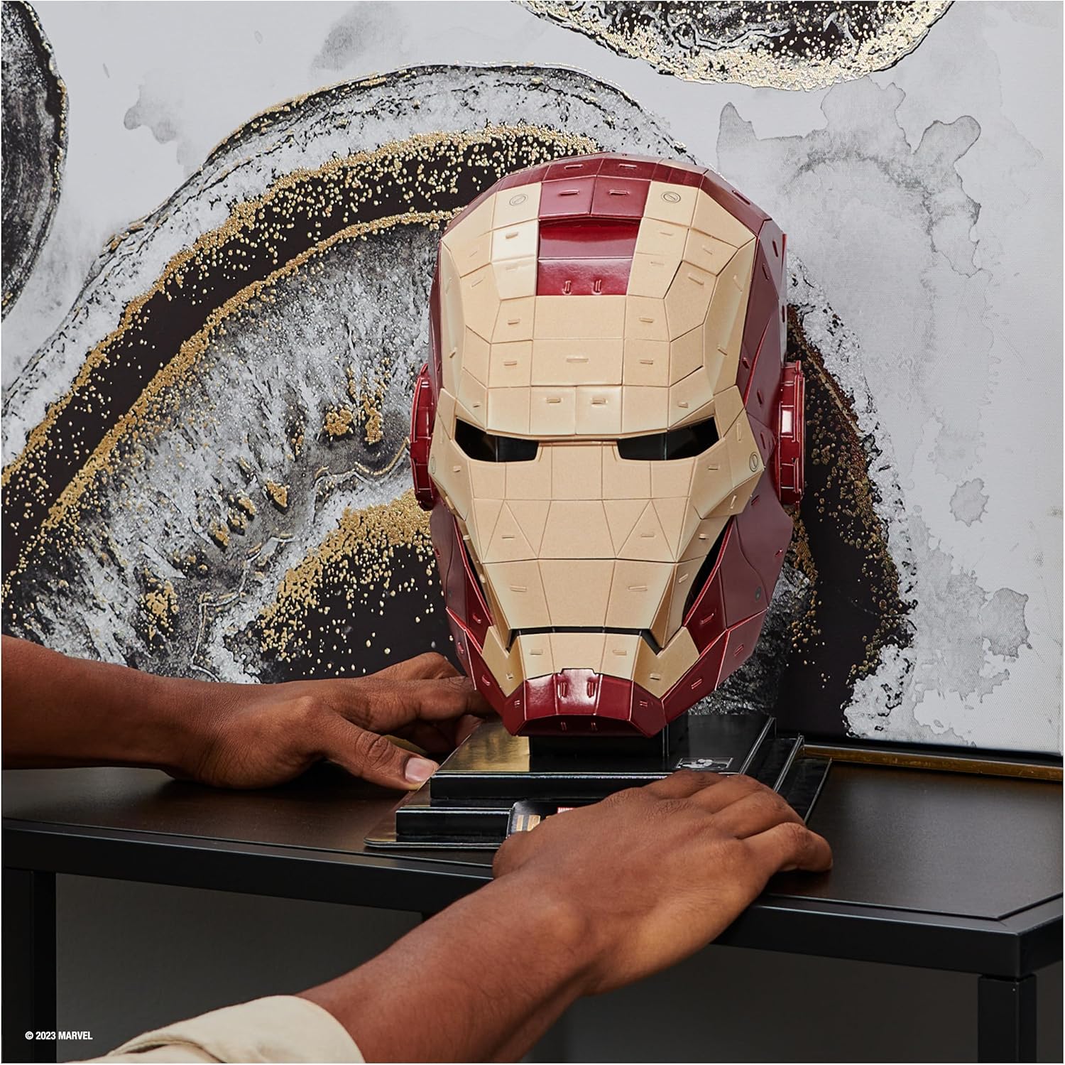 Marvel Iron Man 3D Puzzle Model Kit with Stand 96 Pcs | Iron Man Helmet Desk Decor | Building Toys | 3D Puzzles for Adults & Teens 12+-uFunSpace