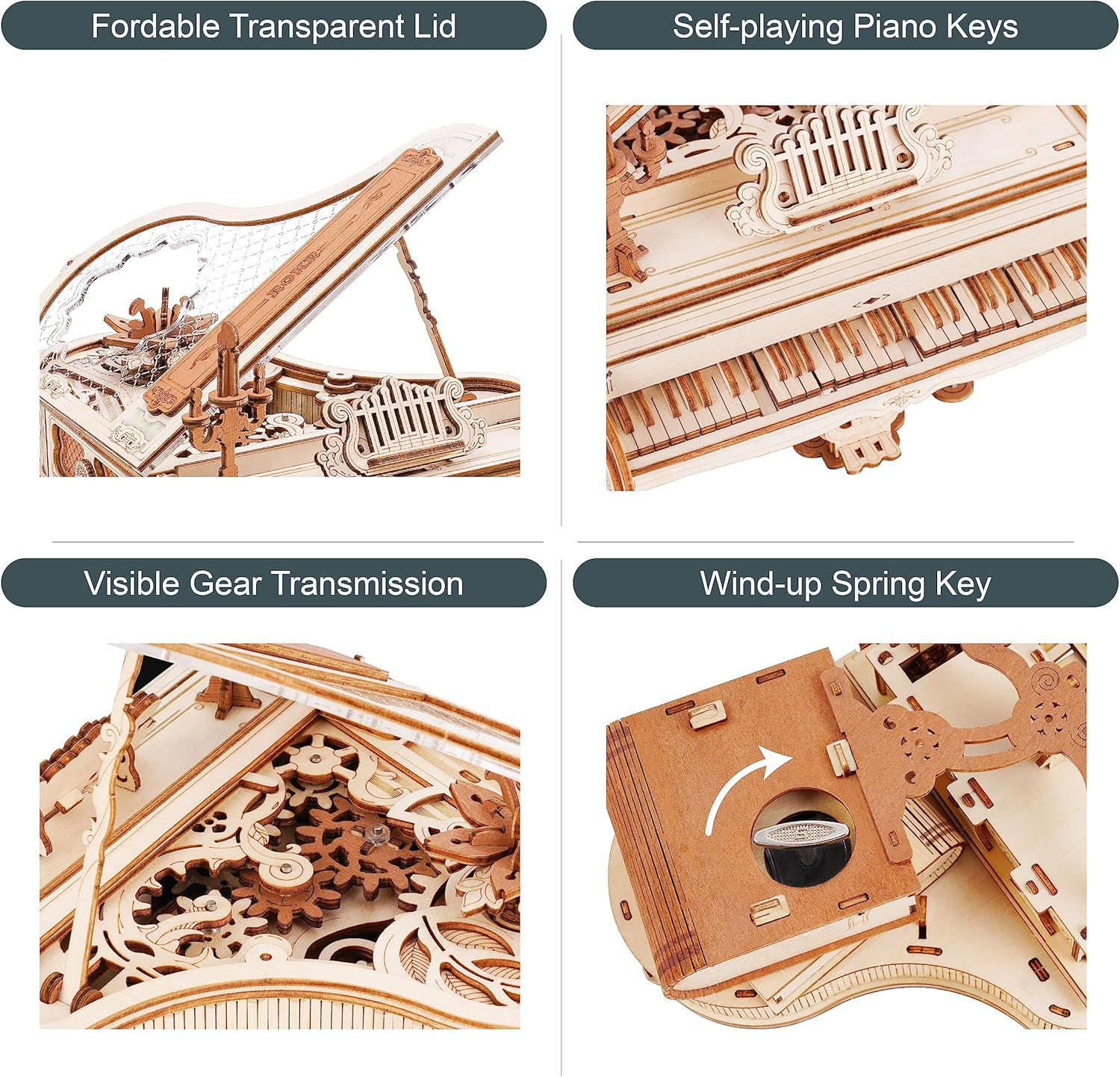 Magic Piano 3D Puzzles for Adults-Mechanical 3D Puzzles Musical Instrument-Wooden Music Box Puzzle Kit to Build-Aesthetic Desk Decor Unique Gift for Men/Women-uFunSpace