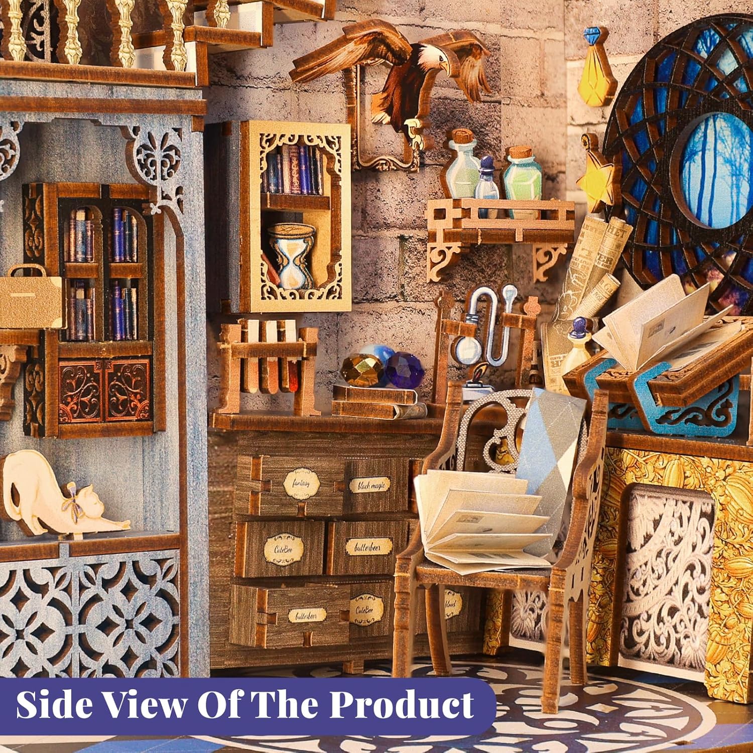 Book Nook Kit, DIY Dollhouse Miniature House Booknook for Adults and Teens, Bookshelf Insert Decor, Bookends Model Build-Creativity Gift Kit for Friends and Family (Nebula Common Room)-uFunSpace