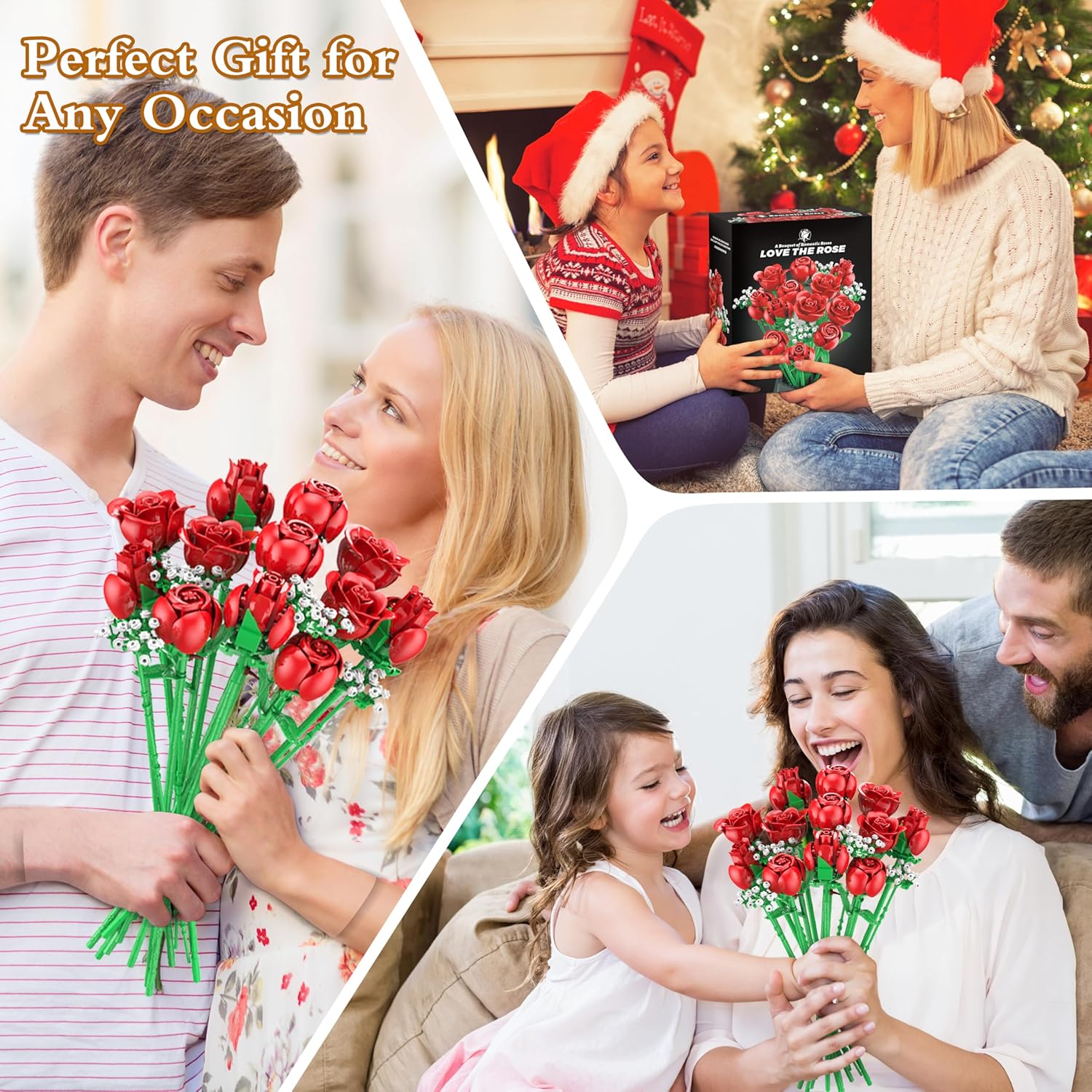 Rose Flowers Bouquet Building Set, 960PCS Roses Artificial Flowers Botanical Collection for Dinner Table Home Decor, Christmas Valentines Day Gifts Thanksgivings Gifts Flower Decorations-uFunSpace