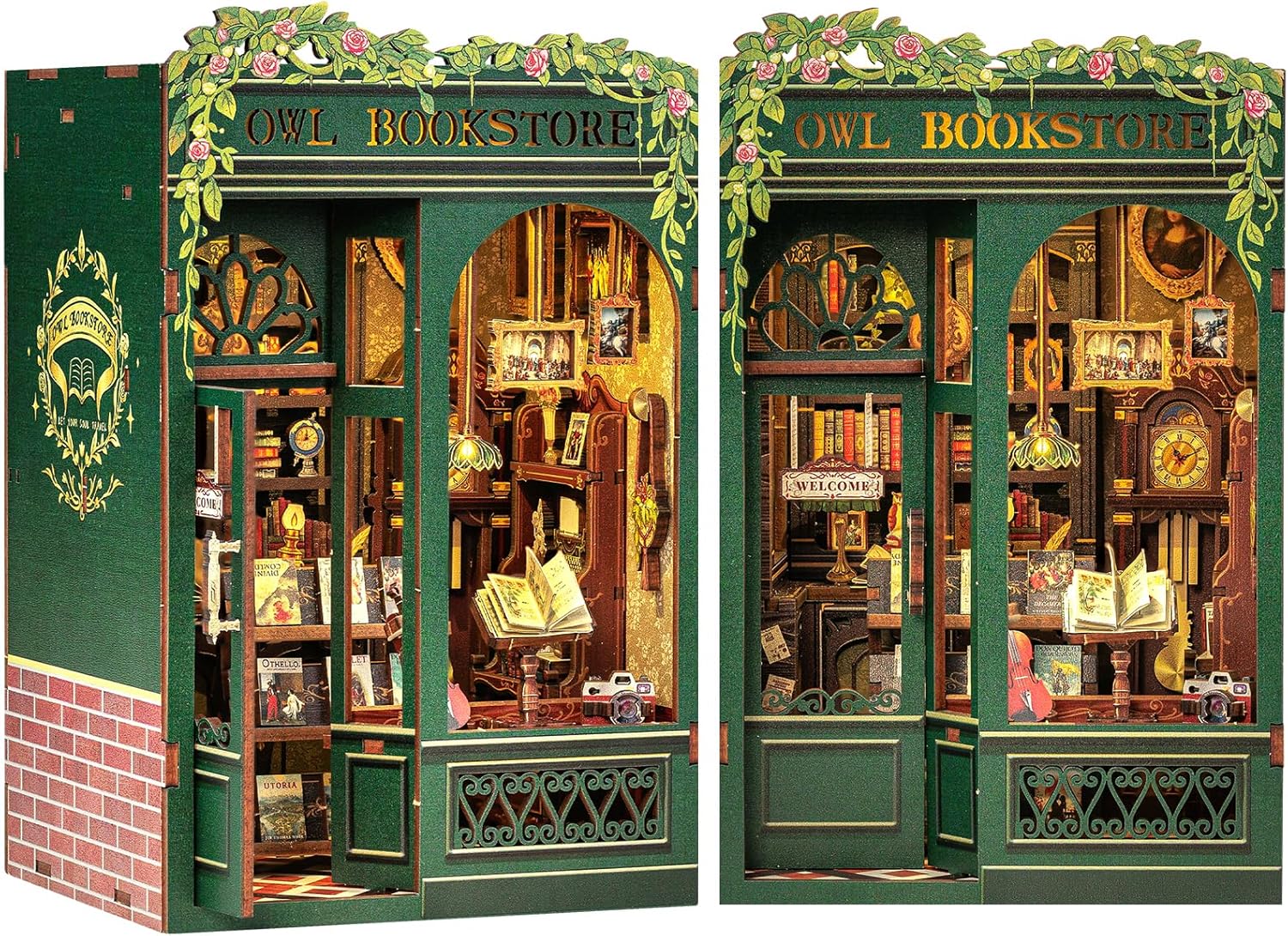 Book Nook Kit - DIY Miniature House Kit for Bookshelf Decor, Book Nook Kits for Adults & Beginners, 3D Wooden Puzzle Dollhouse, Ideal Gift for Family and Friends (OWL Bookstore)-uFunSpace