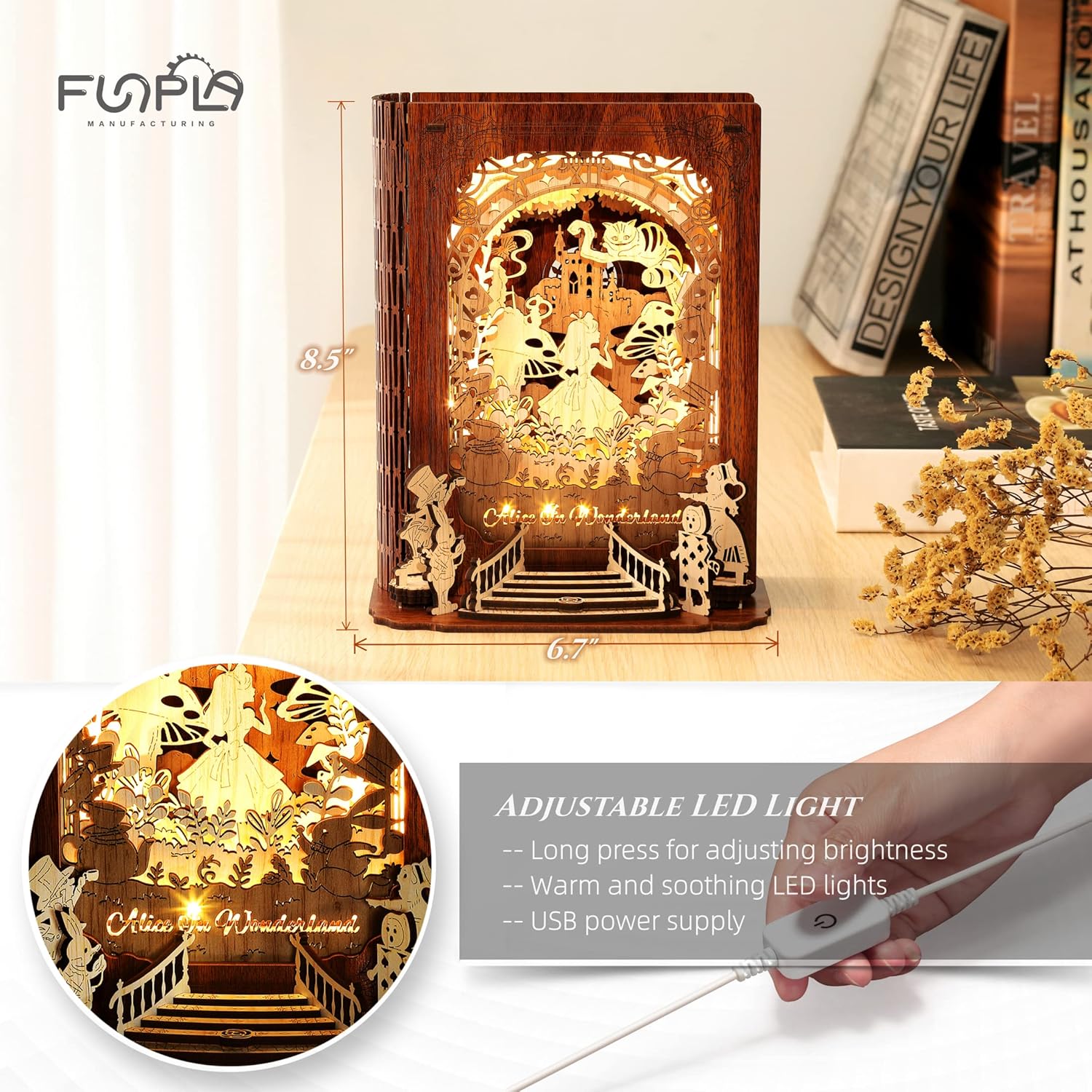 Alice in Wonderland 3D Puzzle Nightlight – DIY 3D LED Book Lamp – 3D Wood Puzzles Décor Lamp for Kids and Adults-uFunSpace