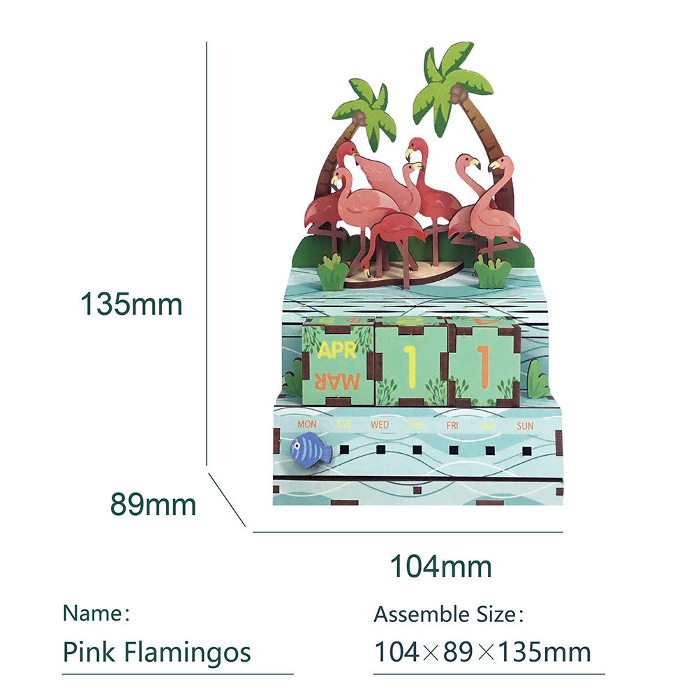 Pink Flamingos wooden calendar，3d art calendar desk calendar diy gifts