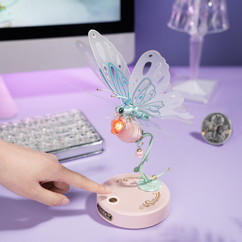 3D Puzzles for Adults,Mechanical Butterfly Puzzle for Adults,Species Model Kit,Electric Building Toy Kit,DIY Creative Craft Gifts for Adults,Unique Office&Home Decor (Pink)-uFunSpace