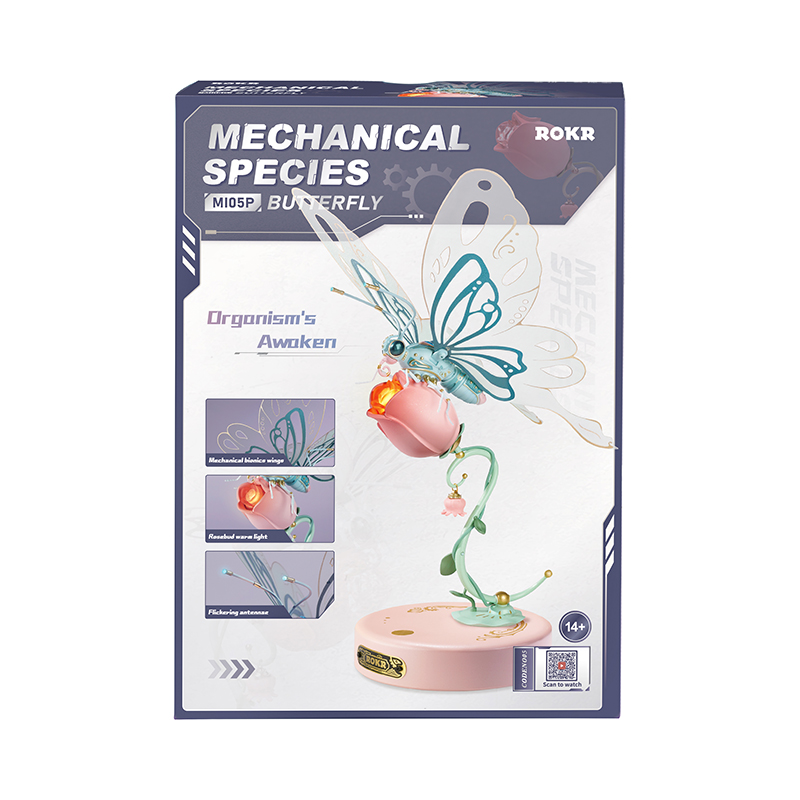 3D Puzzles for Adults,Mechanical Butterfly Puzzle for Adults,Species Model Kit,Electric Building Toy Kit,DIY Creative Craft Gifts for Adults,Unique Office&Home Decor (Pink)-uFunSpace