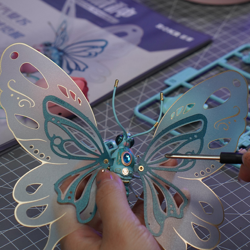 3D Puzzles for Adults,Mechanical Butterfly Puzzle for Adults,Species Model Kit,Electric Building Toy Kit,DIY Creative Craft Gifts for Adults,Unique Office&Home Decor (Pink)-uFunSpace