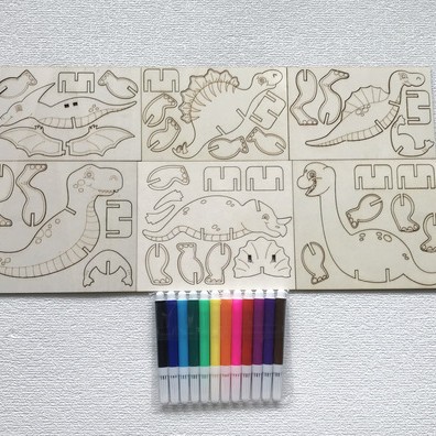 3D Wooden Products Dinosaur Puzzle Set Puzzle Creative Crafts DIY Handmade Children's Painting Graffiti-uFunSpace