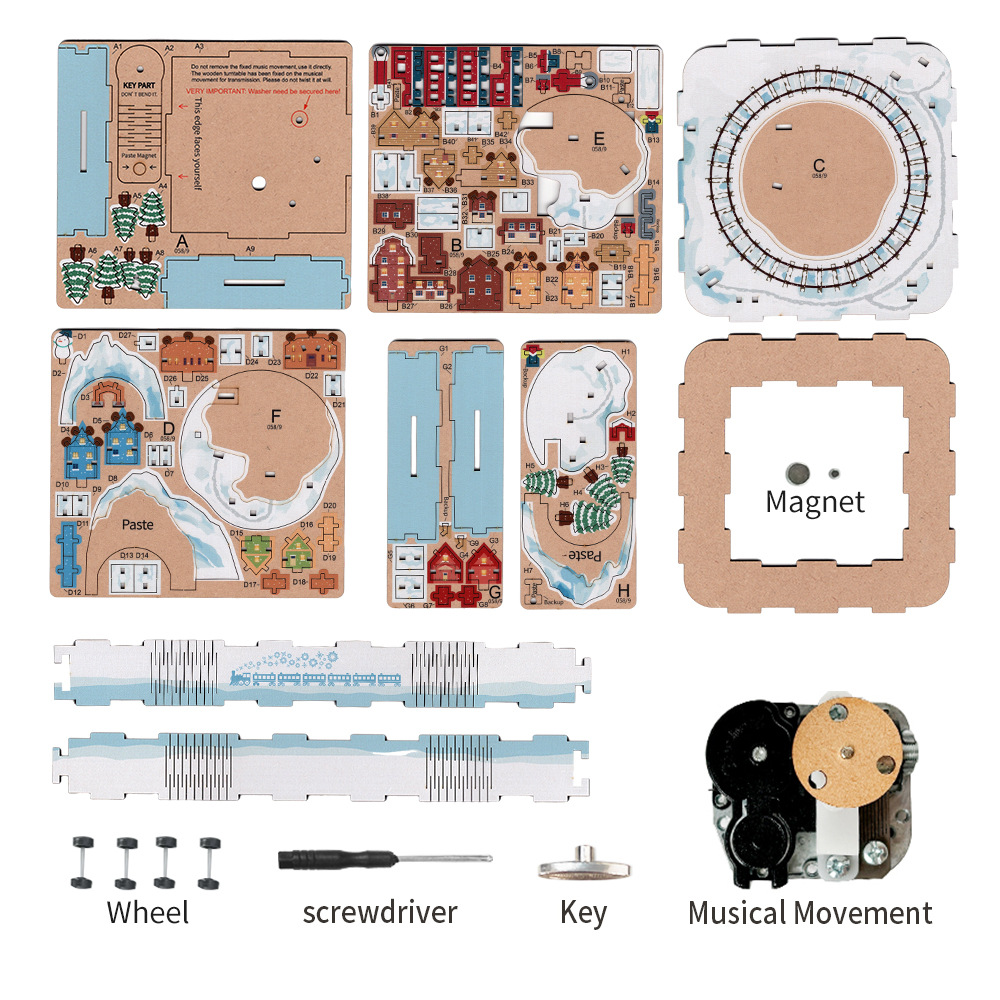 Northland Train Music Box Snow Scene Christmas Gift Hand-assembled Wooden Creative Ornaments-uFunSpace