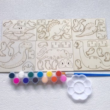 3D Wooden Products Dinosaur Puzzle Set Puzzle Creative Crafts DIY Handmade Children's Painting Graffiti-uFunSpace