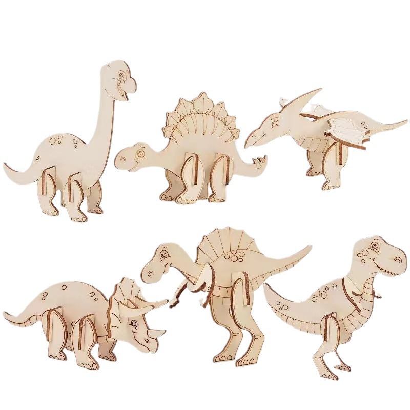 3D Wooden Products Dinosaur Puzzle Set Puzzle Creative Crafts DIY Handmade Children's Painting Graffiti-uFunSpace
